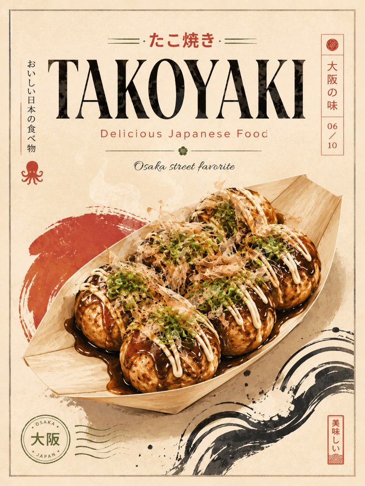 Takoyaki Japanese Food Print - artwork on paper