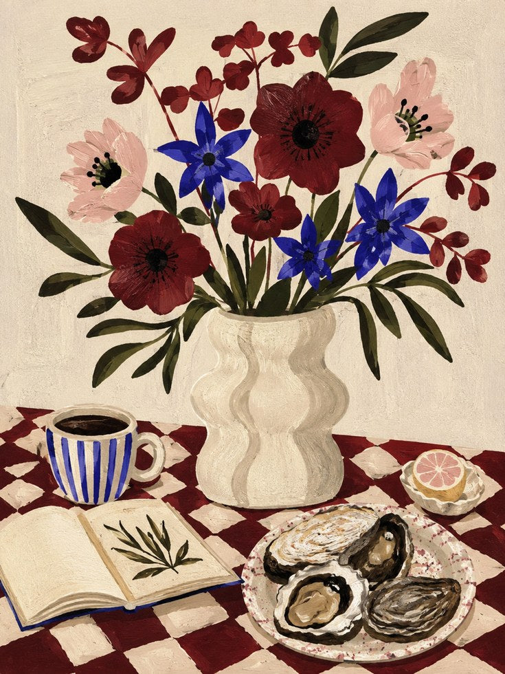 Folk Art Floral Still Life Print – Vintage Vase - artwork on paper