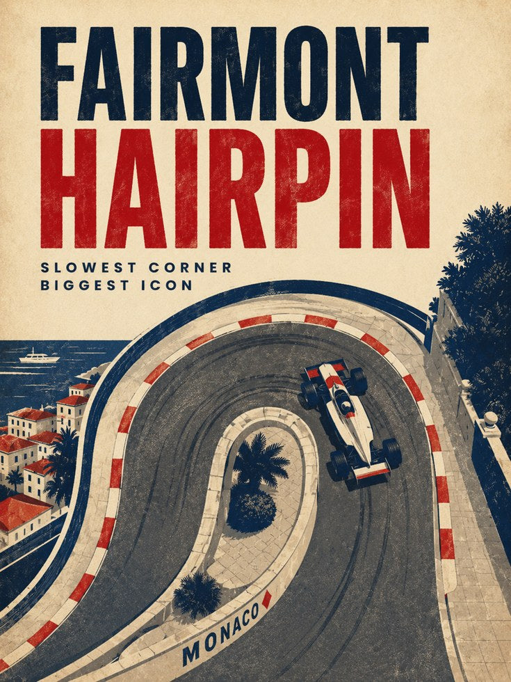 Monaco Travel Poster – Fairmont Hairpin Wall Art - artwork on paper
