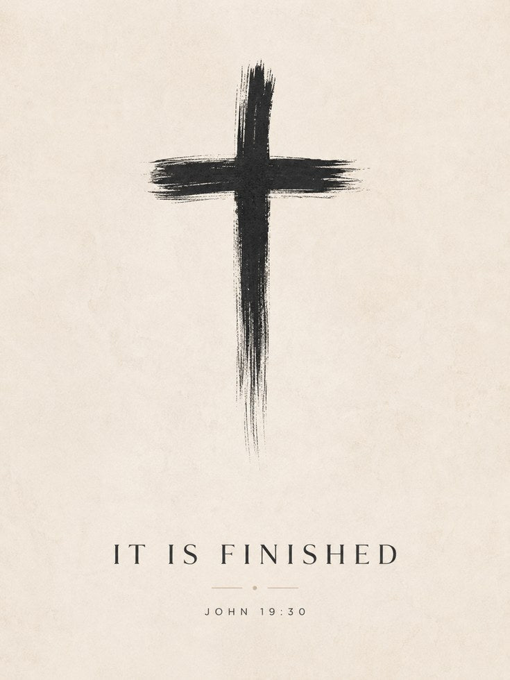 It Is Finished Cross Print: Minimalist Black Brushstroke Art - artwork on paper