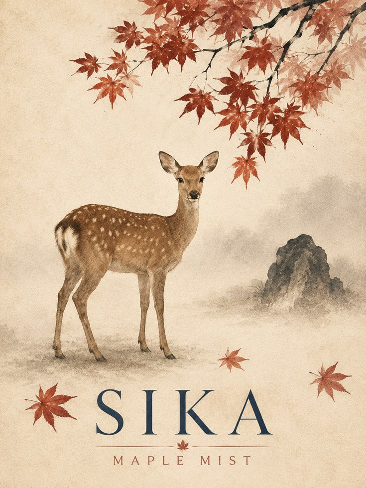 Sika Deer Autumn Maple Print - artwork on paper