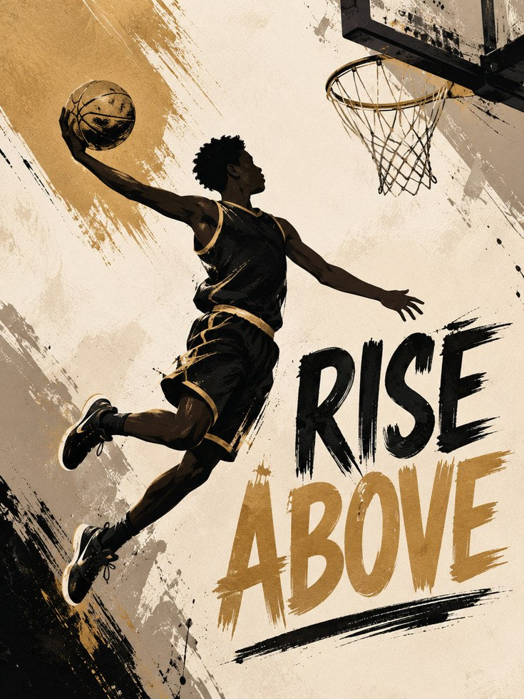 Basketball Slam Dunk Poster: Urban Sports Art in Gold and Black - artwork on paper