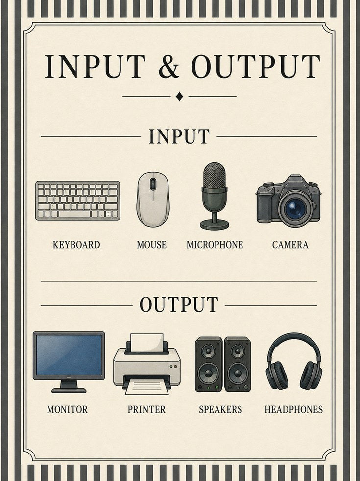 Input and Output Devices Poster: Vintage Educational Computer Art - artwork on paper