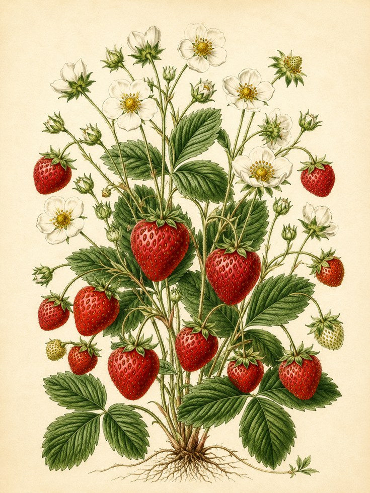 Strawberry Botanical Print — Vintage Illustration - artwork on paper
