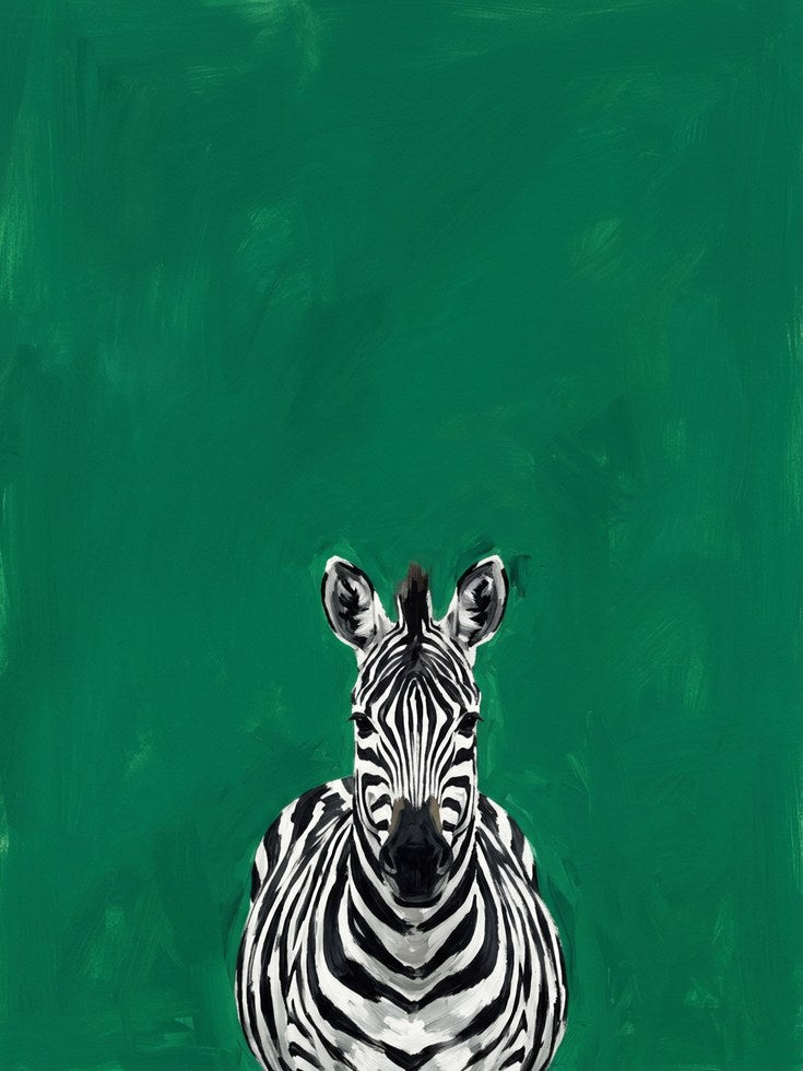 Zebra Portrait Print – Bold Emerald Green Modern Animal Wall Art - artwork on paper