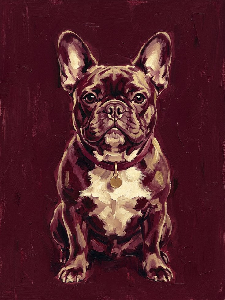 French Bulldog Portrait Art Print: Burgundy Dog Wall Art - artwork on paper