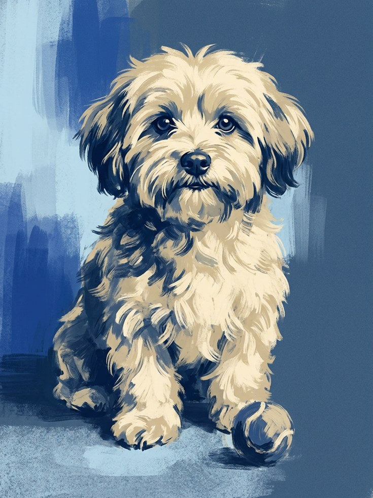 Fluffy Puppy Dog Portrait Print – Cream Fur - artwork on paper