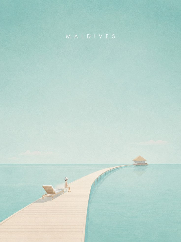 Maldives Boardwalk Poster: Minimalist Turquoise Ocean Print - artwork on paper