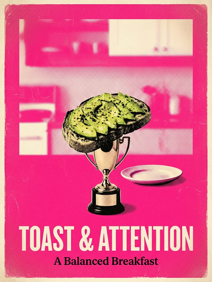 Toast Trophy Pop Art Print: Pink Kitchen Collage Wall Art - artwork on paper
