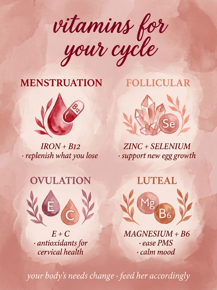 Vitamins for Your Cycle: Menstrual Health Art Print (Pink Watercolor) - artwork on paper