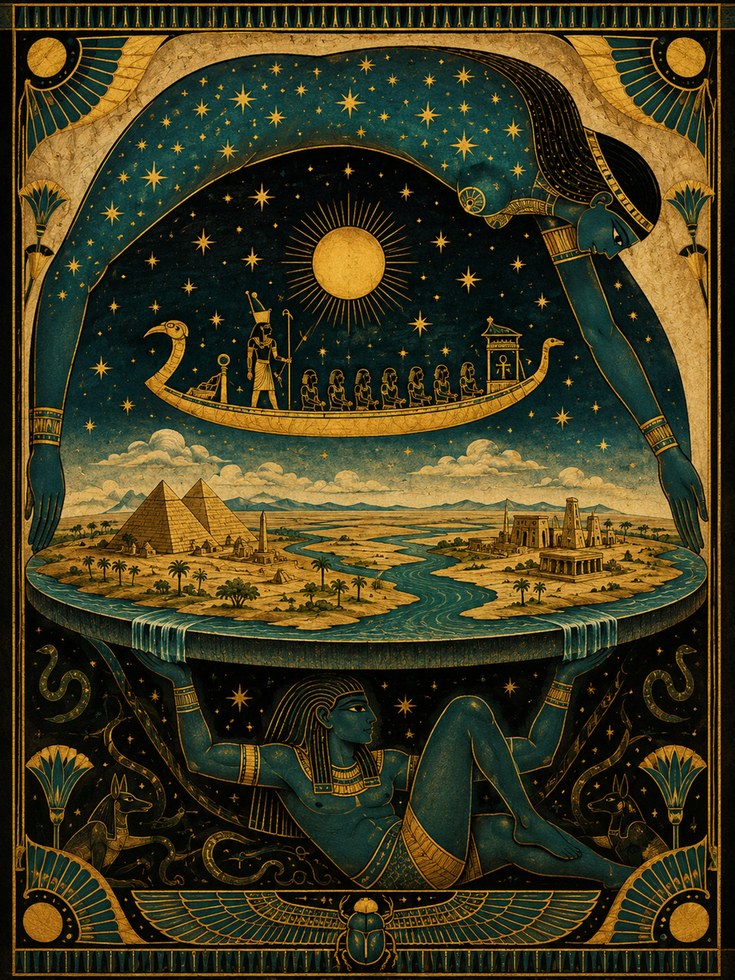 Egyptian Mythology Art Print: Art Deco Celestial Goddess Design - artwork on paper
