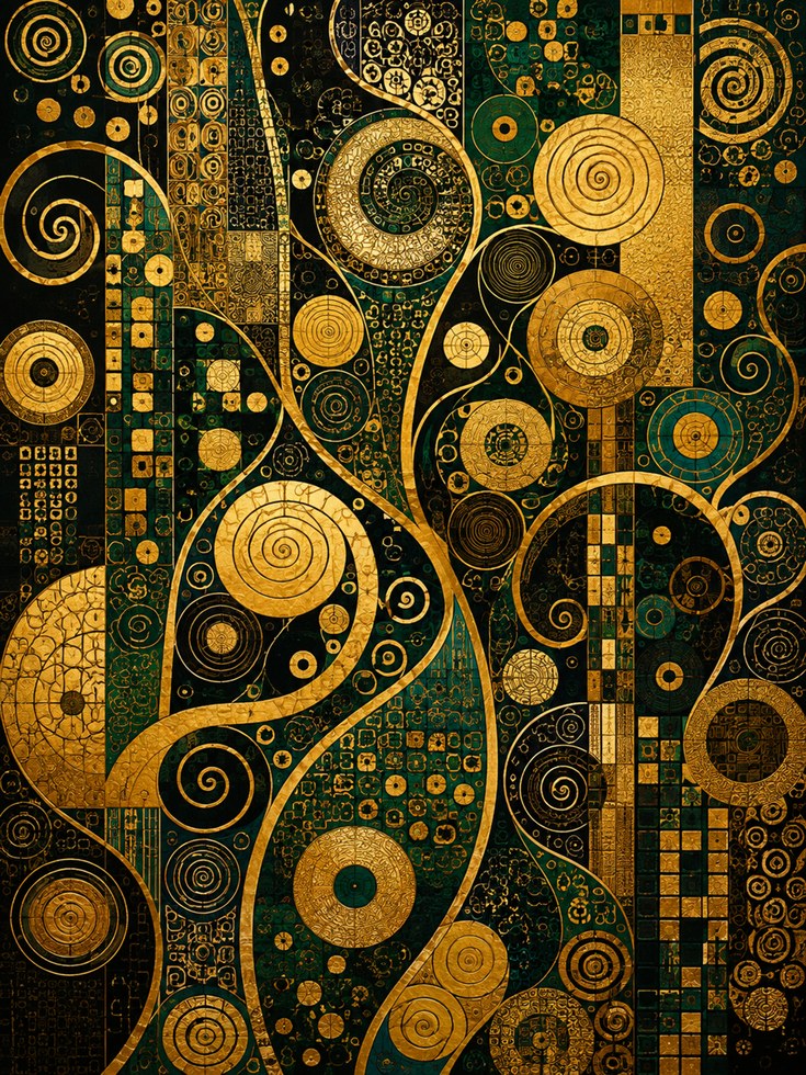 Art Nouveau Geometric Print – Gold Green Wall Art - artwork on paper