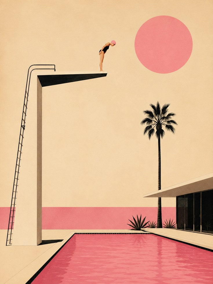 Minimalist Pool Art – Mid Century Modern Print - artwork on paper