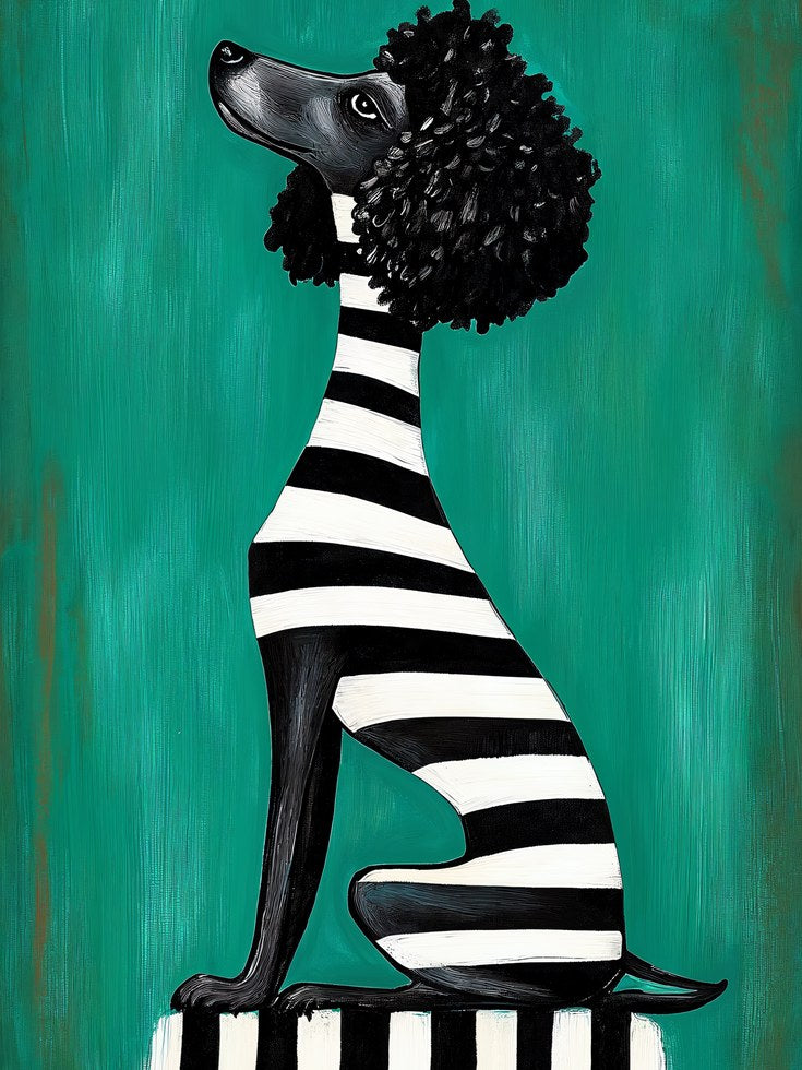Black Poodle Wall Art Print: Striped Shirt - artwork on paper