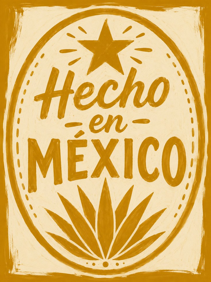 Hecho en Mexico Print: Vintage Mustard Yellow Badge Design - artwork on paper