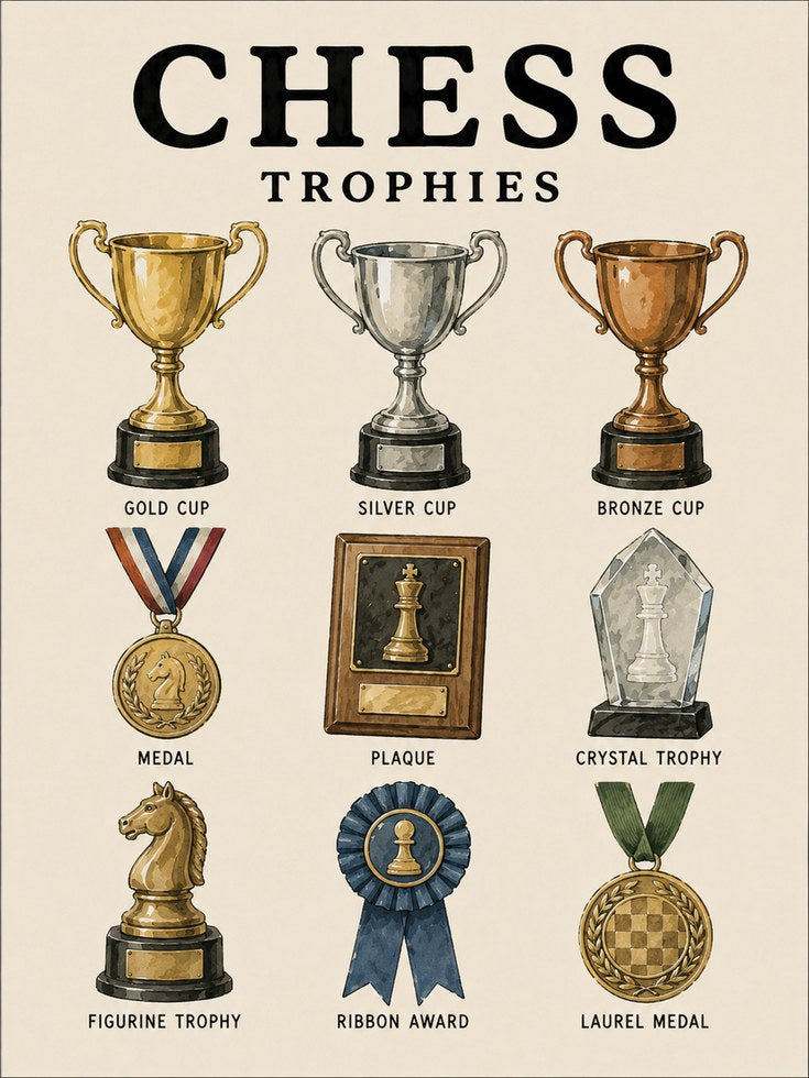 Chess Trophies Educational Poster — Vintage Illustrated Guide - artwork on paper