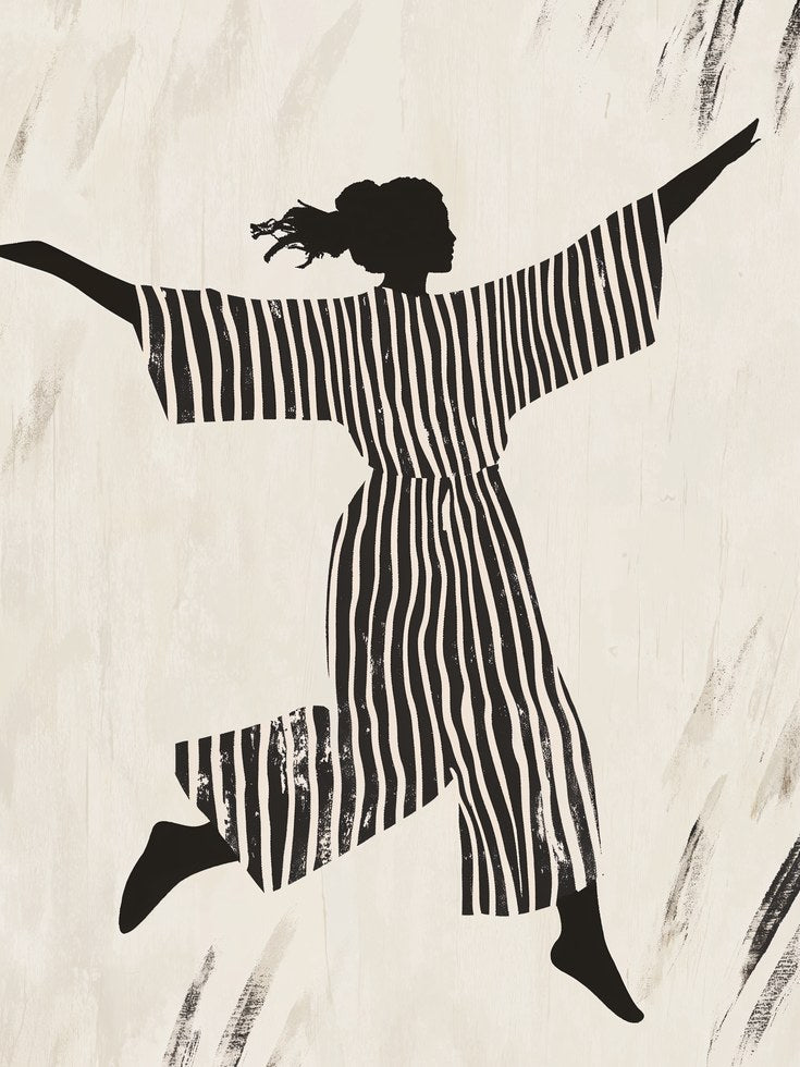 Silhouette Dance Poster: Black and White Striped Art (Various Sizes) - artwork on paper