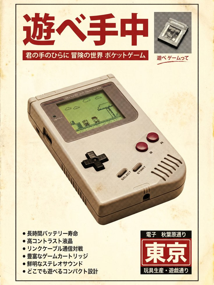 Retro Game Boy Poster – Japanese Gaming Print - artwork on paper