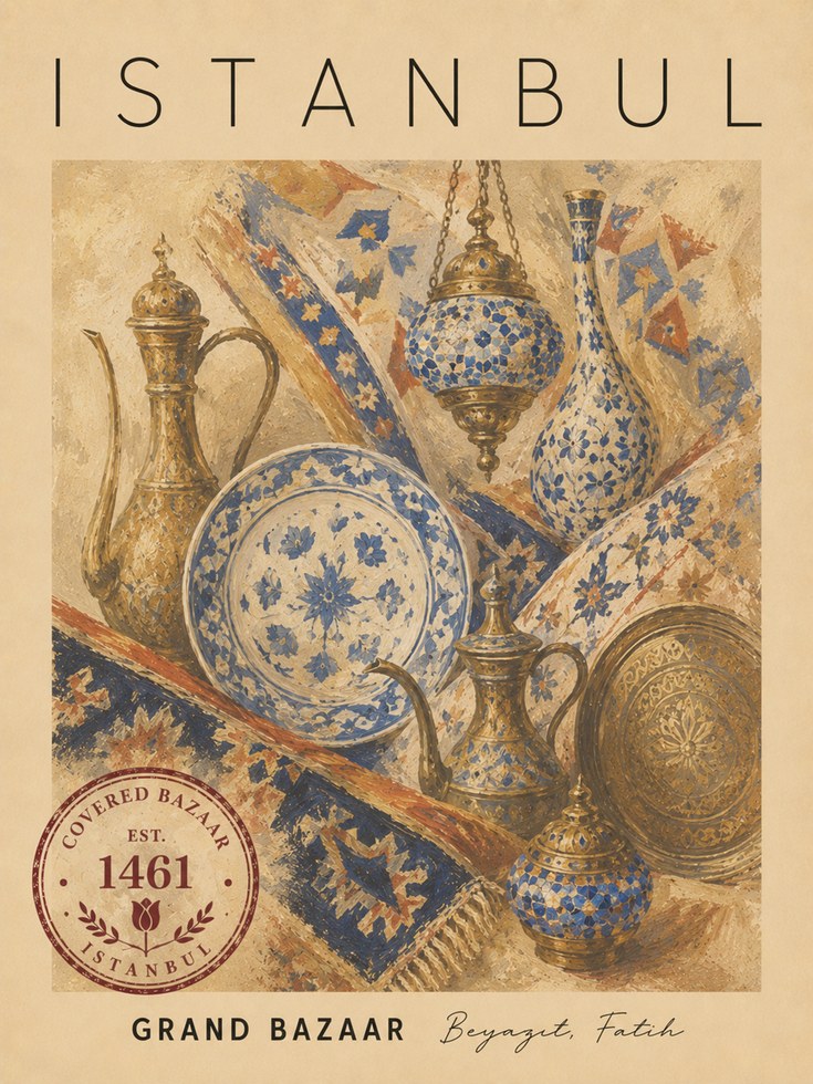 Istanbul Travel Poster – Grand Bazaar Print - artwork on paper