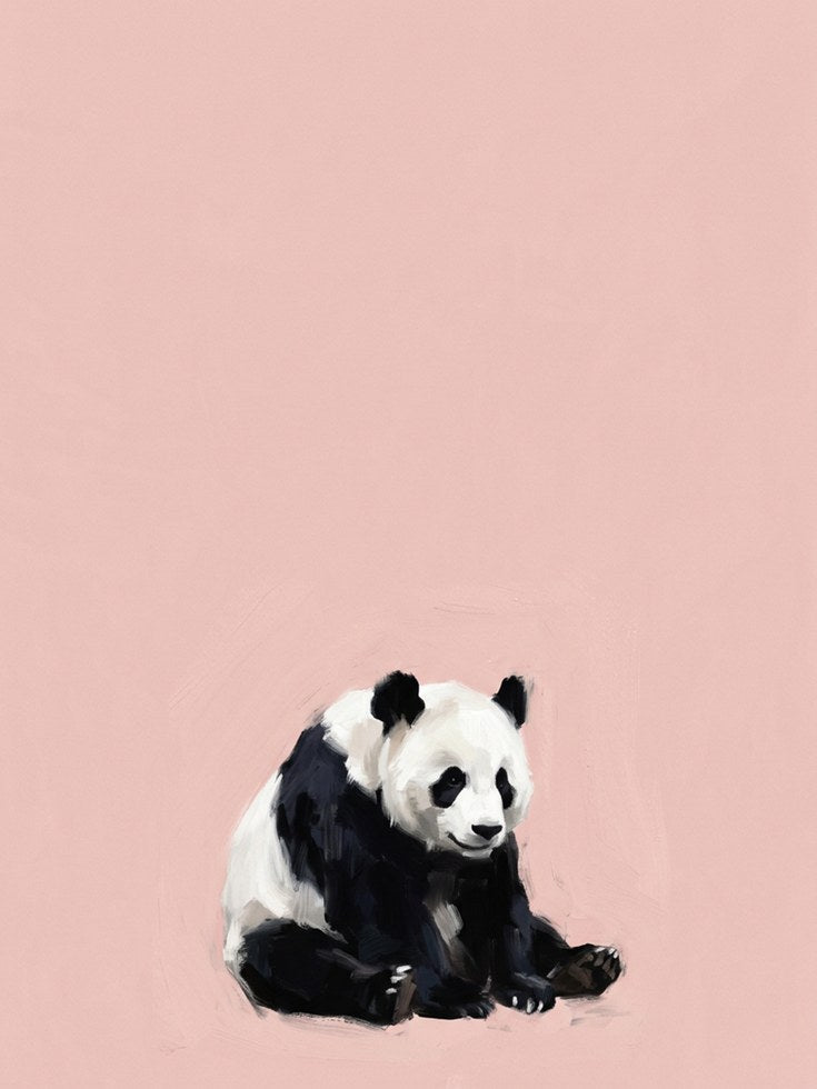Panda on Pink Wall Art: Minimalist Animal Painting - artwork on paper
