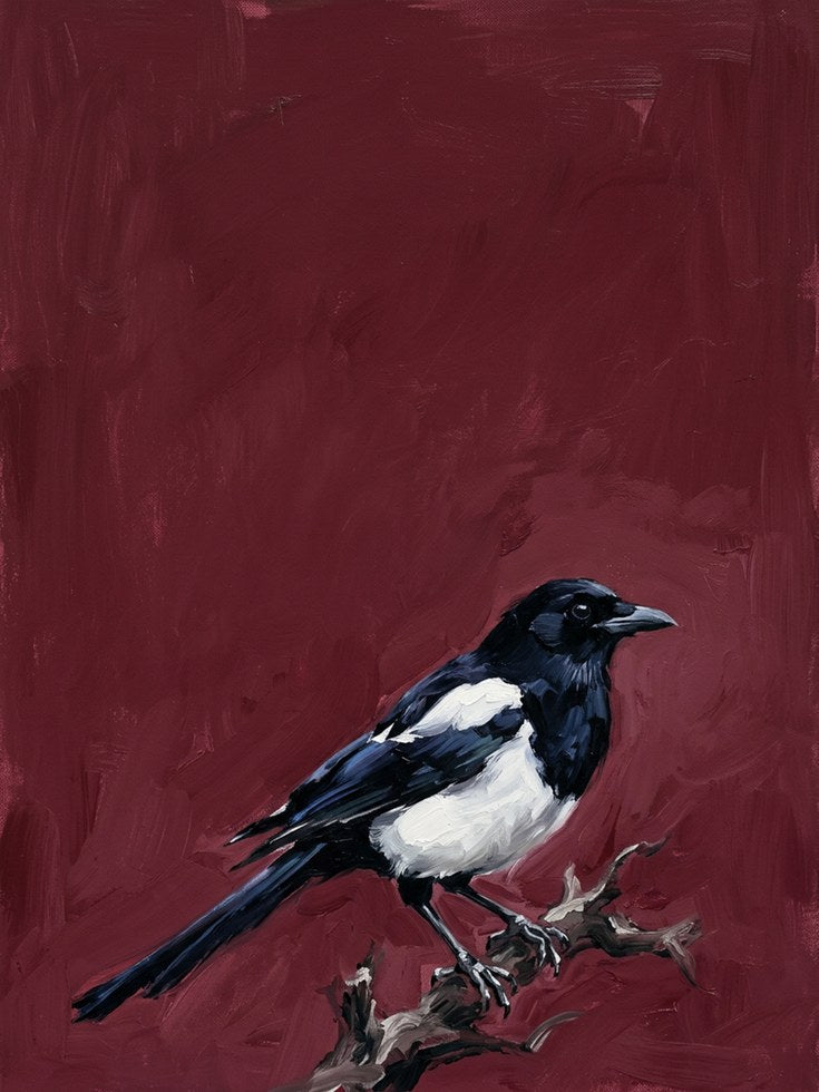 Magpie Bird Print — Realistic Oil Painting Style - artwork on paper