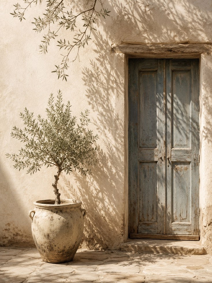 Mediterranean Door Print – Rustic Olive Tree - artwork on paper