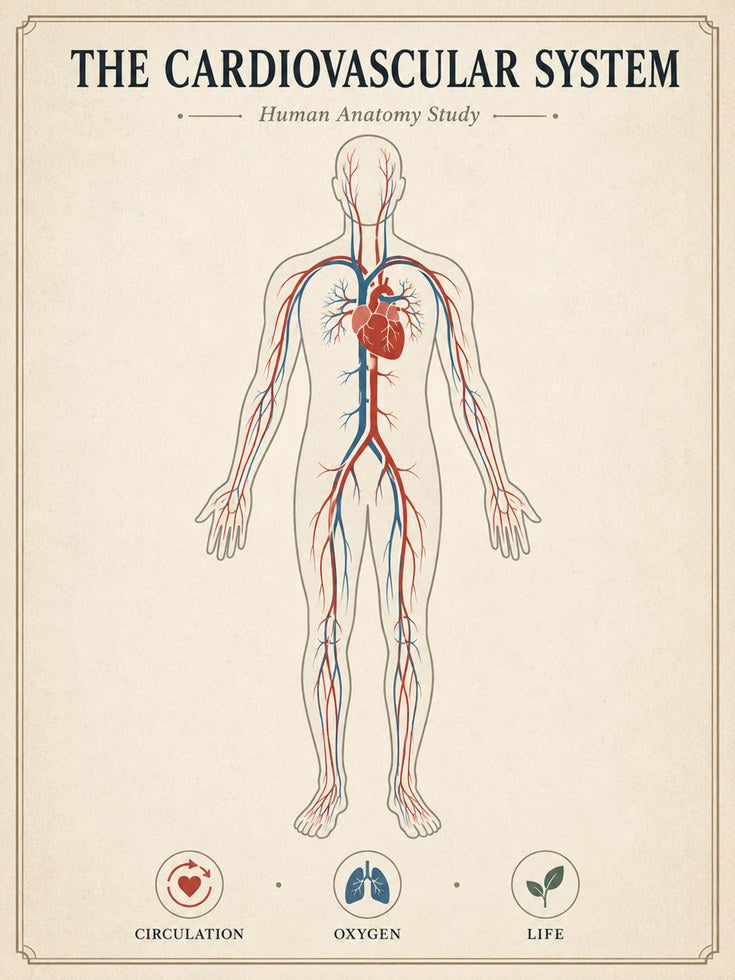 Cardiovascular System Anatomy Print — Vintage Medical Illustration - artwork on paper