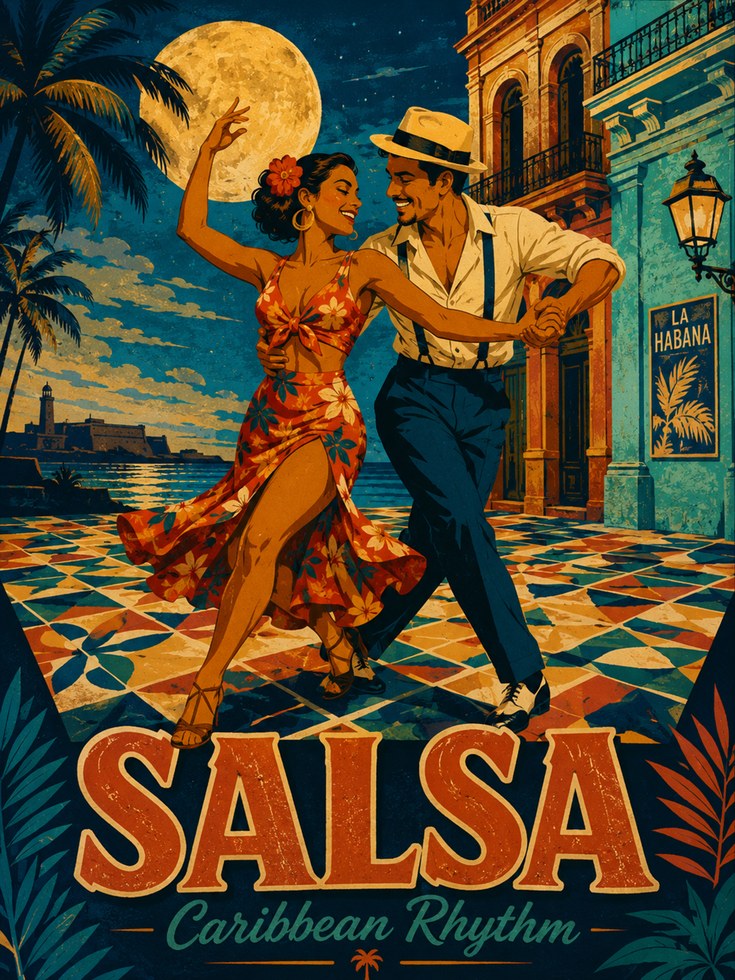 Cuban Salsa Poster – Havana Travel Print - artwork on paper