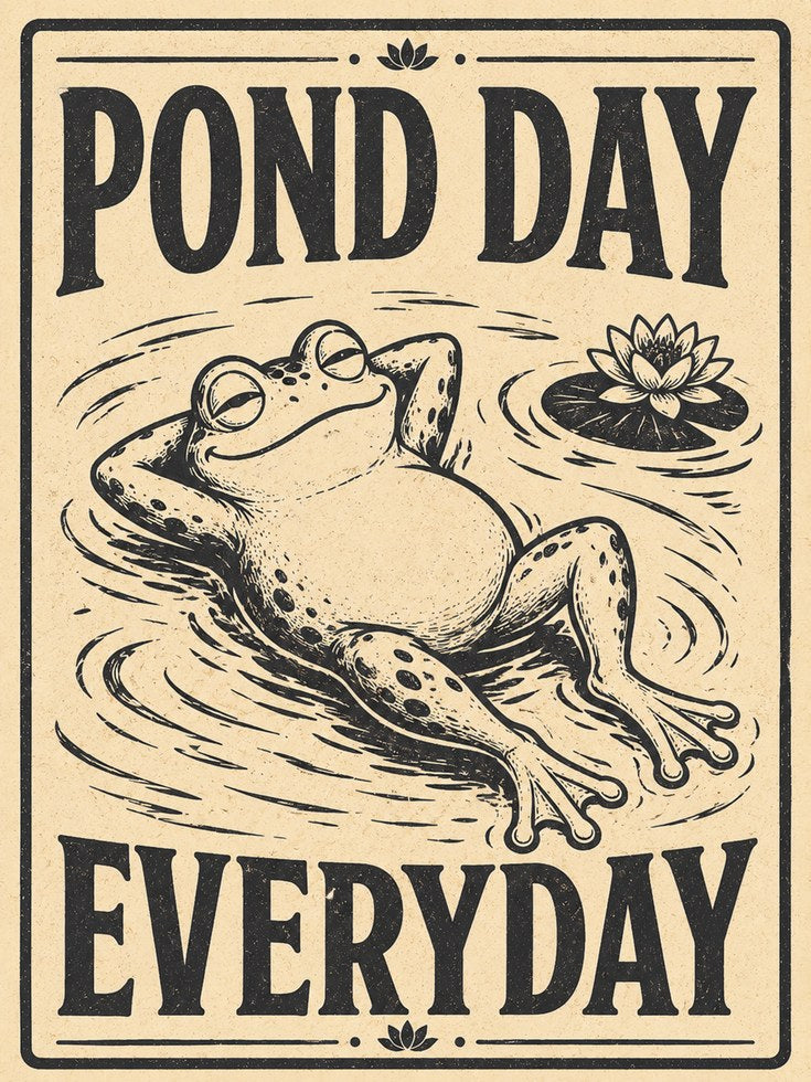 Vintage Frog Art Print: Whimsical Pond Day Poster - artwork on paper