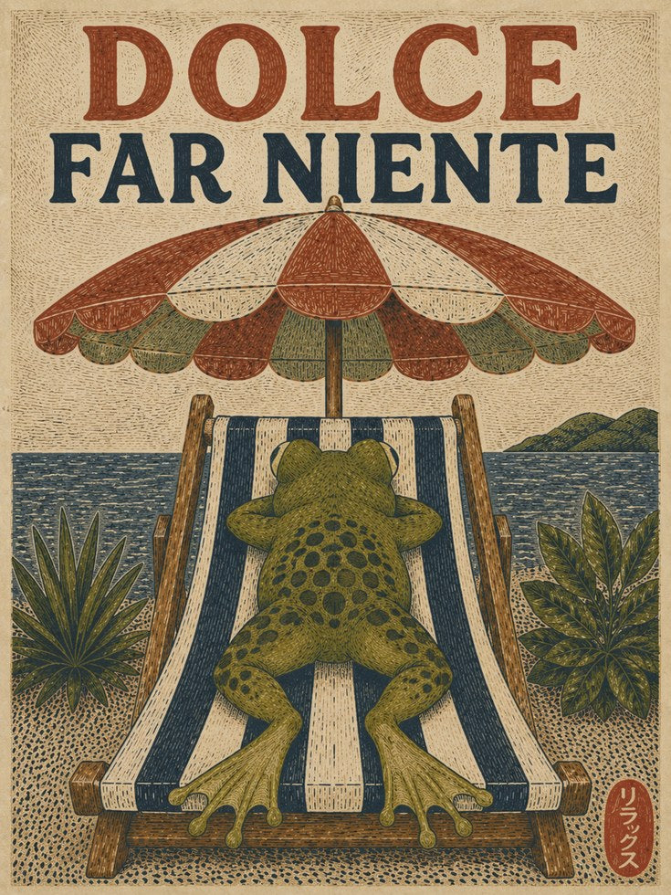 Frog Beach Lounger Print - artwork on paper