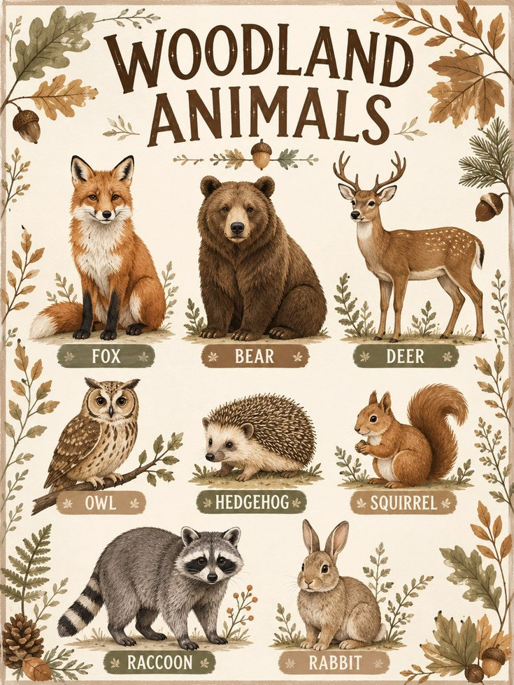 Woodland Animals Poster - artwork on paper