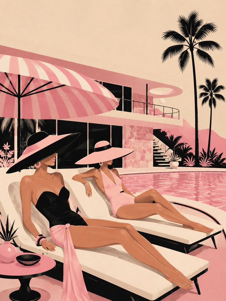 Poolside Wall Art – Retro Summer Print - artwork on paper
