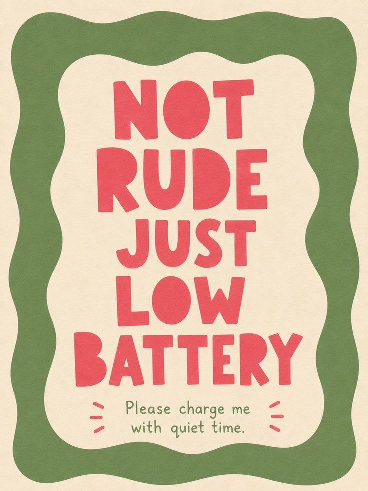 Not Rude Just Low Battery Print: Funny Retro Wall Art - artwork on paper