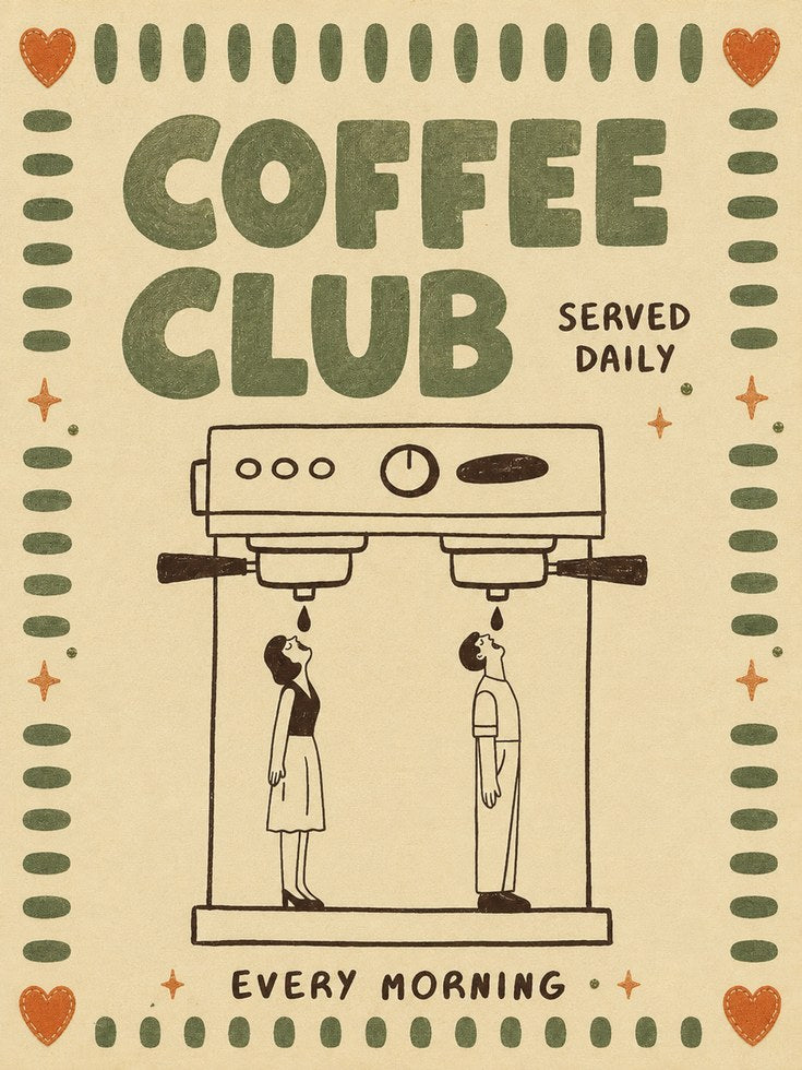 Retro Coffee Club Print - artwork on paper