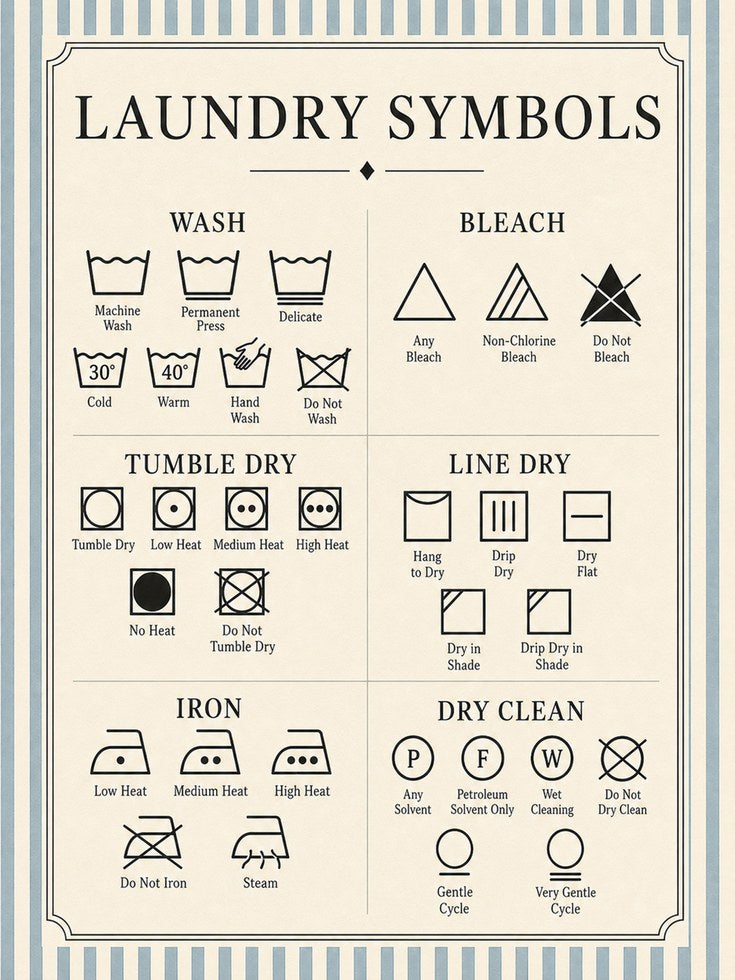 Laundry Symbols Guide – Vintage Wash Care Chart - artwork on paper