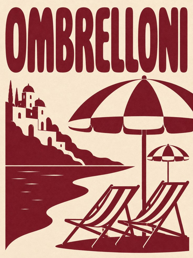 Vintage Italian Beach Print: Ombrelloni Travel Poster - artwork on paper