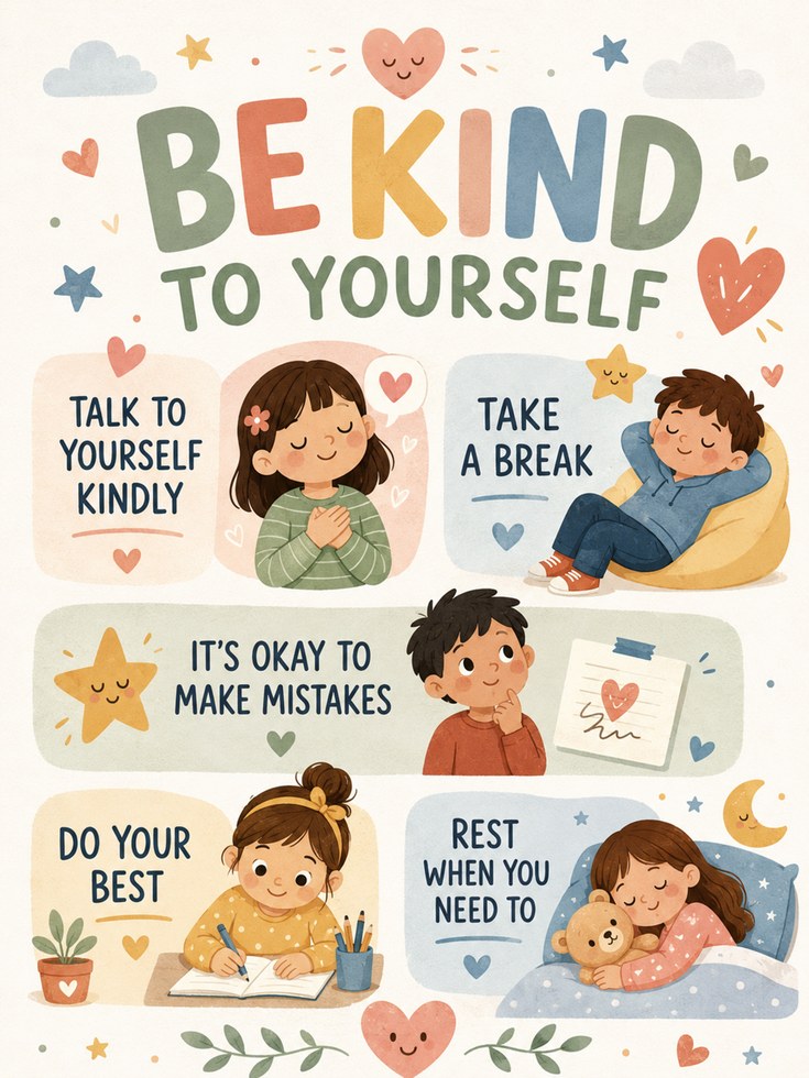 Self Care Poster Kids – Kindness Wall Art - artwork on paper