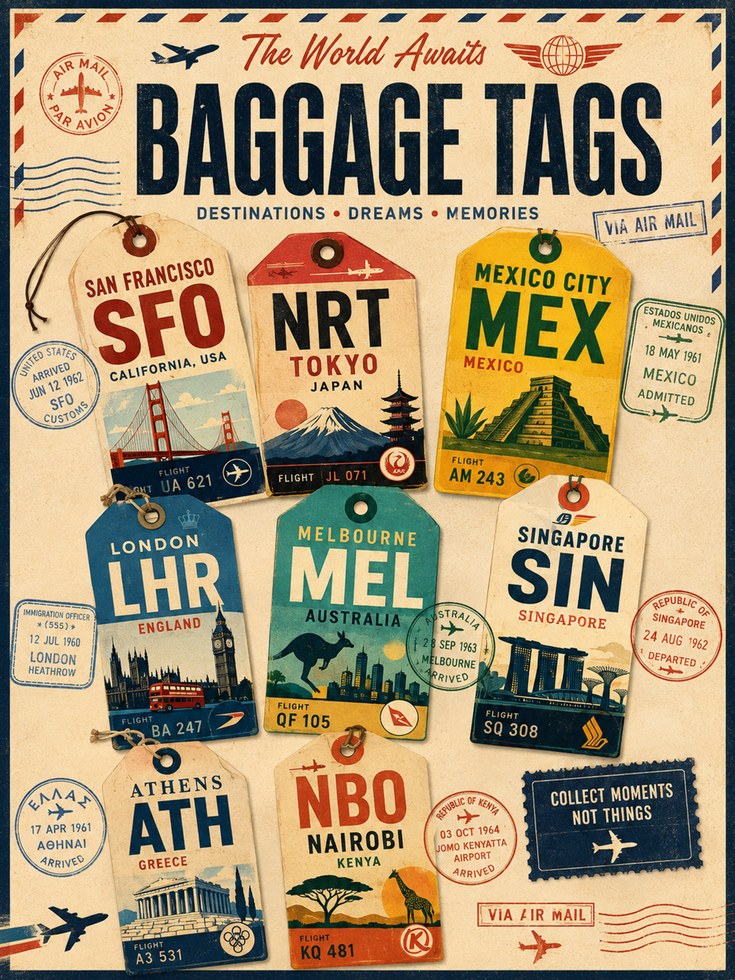 Travel Luggage Tag Poster - artwork on paper