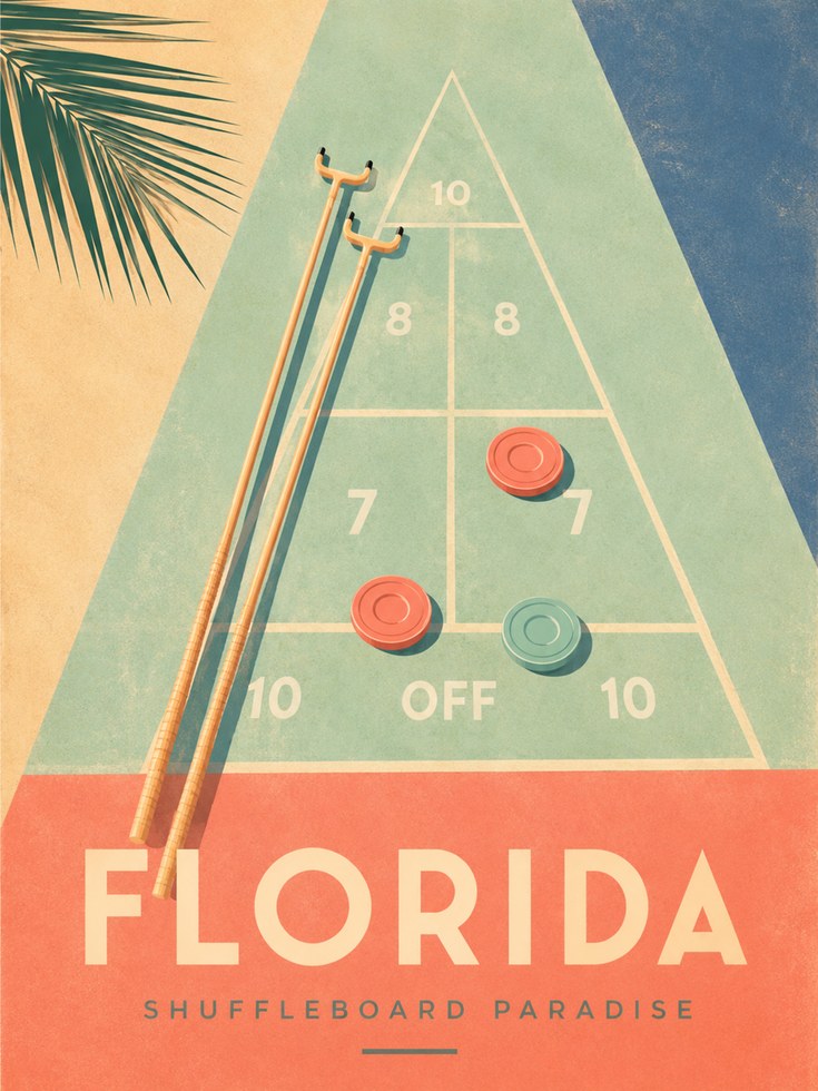 Florida Travel Poster – Shuffleboard Wall Art - artwork on paper