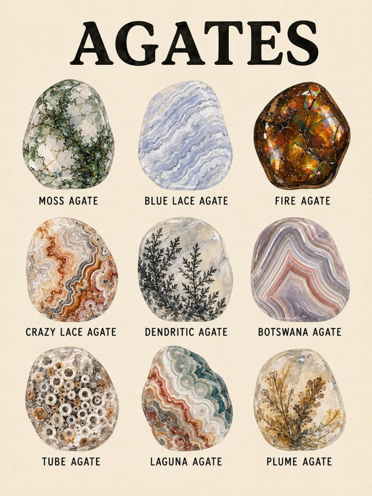 Agates Chart Art Print: Vintage Mineral Specimens Poster - artwork on paper