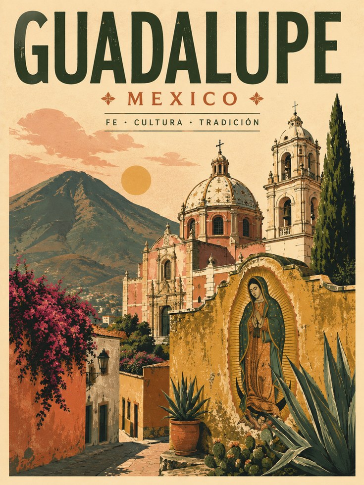 Guadalupe Mexico Poster – Vintage Travel Print - artwork on paper