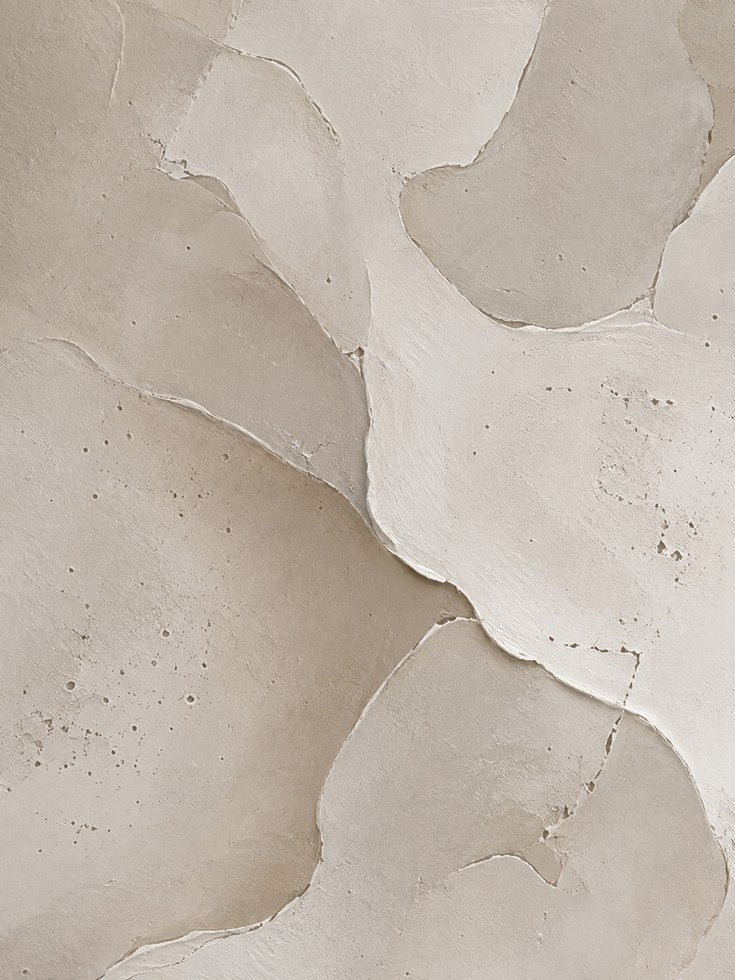 Textured Plaster Abstract Wall Art: Neutral Beige Organic Shapes - artwork on paper