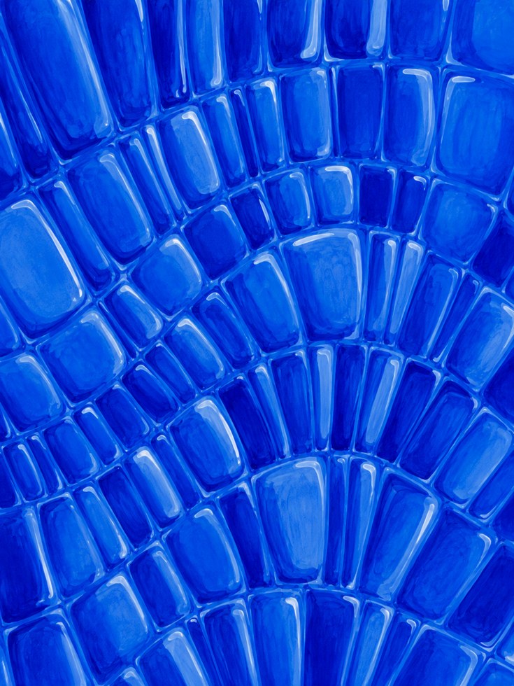 Blue Glass Mosaic Art Print: Abstract Radial Pattern - artwork on paper