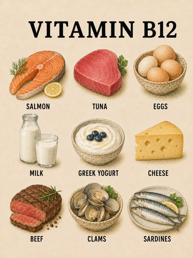 Vitamin B12 Foods Poster – Kitchen Wall Art - artwork on paper