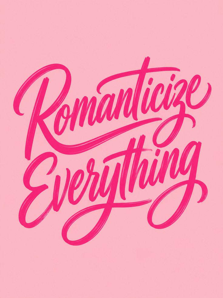 Romanticize Everything Print: Pink Script Typography Wall Art - artwork on paper