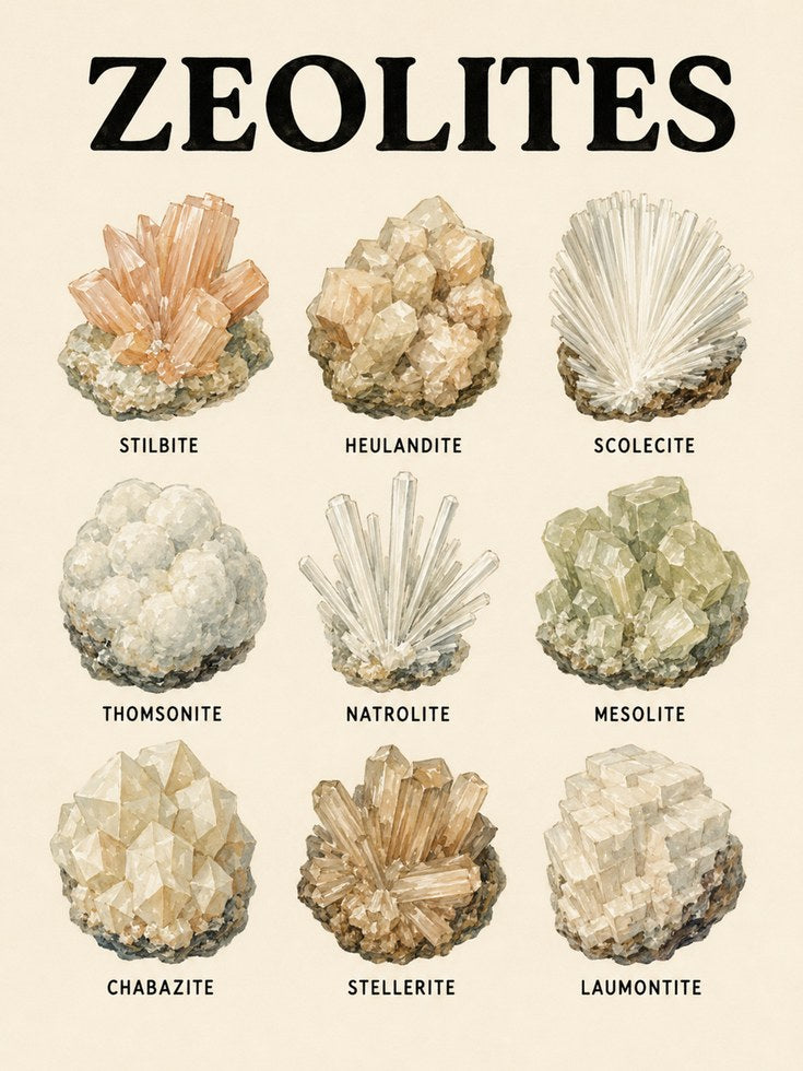 Zeolite Minerals Chart Print: Vintage Natural History Poster - artwork on paper