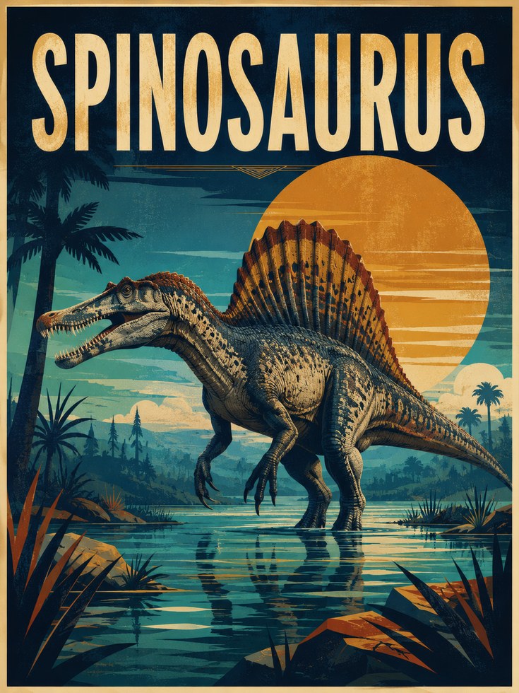 Spinosaurus Poster: Retro Dinosaur Print (Kids Room & Nursery) - artwork on paper