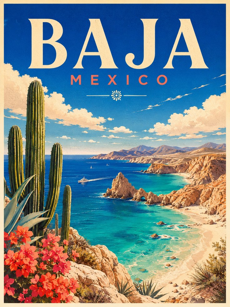 Mexico Travel Poster – Baja California Print - artwork on paper
