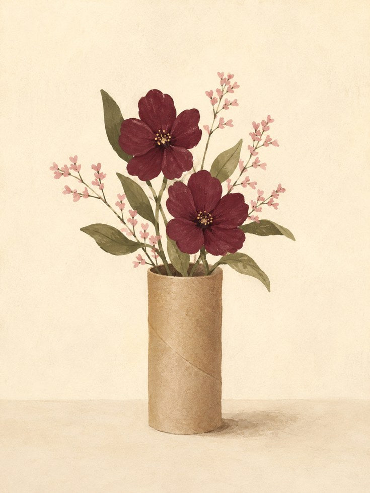 Burgundy Floral Vase Print - artwork on paper
