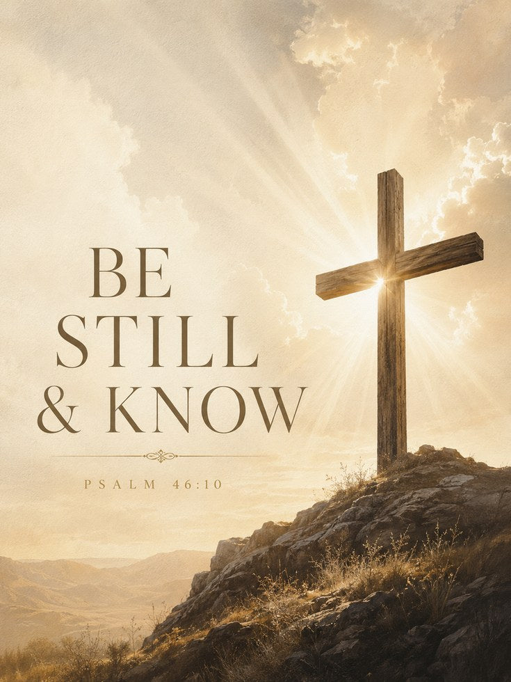 Be Still and Know Cross Art Print: Sepia Faith Wall Art - artwork on paper